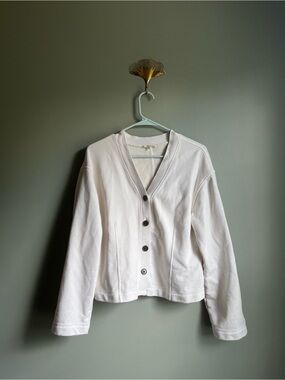 Madewell Cropped Sweatshirt Material Cream/White Button-Front Cardigan